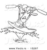 Vector of a Cartoon Kayaking Man on a Big Splash - Coloring Page Outline by Toonaday