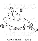 Vector of a Cartoon King Frog Watching a Fly - Outlined Coloring Page by Toonaday