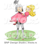 Vector of a Cartoon Knight Carrying Beautiful Princess by BNP Design Studio