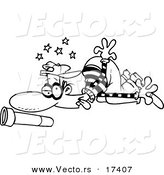 Vector of a Cartoon Knocked out Burglar - Coloring Page Outline by Toonaday