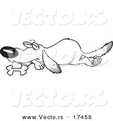 Vector of a Cartoon Lab Dog Resting by His Bone - Coloring Page Outline by Toonaday