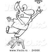 Vector of a Cartoon Ladder and Installing a Light Bulb - Outlined Coloring Page by Toonaday