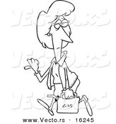 Vector of a Cartoon Lady Hitch Hiking with a Gas Can - Outlined Coloring Page Drawing by Toonaday