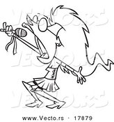 Vector of a Cartoon Lady Rock Star Singing - Outlined Coloring Page by Toonaday