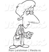Vector of a Cartoon Lady Sick with the Flu - Line Drawing by Toonaday