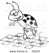 Vector of a Cartoon Ladybug Jumping over Hopscotch Numbers - Coloring Page Outline by Toonaday