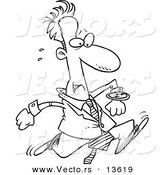 Vector of a Cartoon Late Businessman Running and Glancing at His Watch - Coloring Page Outline by Toonaday