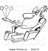 Vector of a Cartoon Lazy Man Playing Paddle Ball - Coloring Page Outline by Toonaday