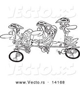 Vector of a Cartoon Lazy Man Relaxing on a Tandem Bike While His Partners Cycle - Coloring Page Outline by Toonaday
