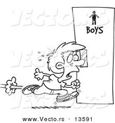 Vector of a Cartoon Little Boy Rushing to the Bathroom - Coloring Page Outline by Toonaday