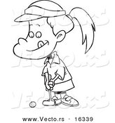 Vector of a Cartoon Little Girl Golfing - Outlined Coloring Page Drawing by Toonaday