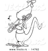 Vector of a Cartoon Lizard Playing a Trombone - Coloring Page Outline by Toonaday