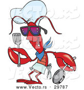 Vector of a Cartoon Lobster Chef Holding a Pan and Spatula by Toonaday
