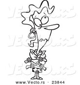Vector of a Cartoon Looney Woman in a Straight Jacket - Coloring Page Outline by Toonaday
