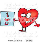 Vector of a Cartoon Love Heart Holding an I Love You Sign by Toonaday