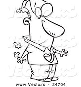 Vector of a Cartoon Loveless Man with a Heart Hole in His Chest - Outlined Coloring Page by Toonaday