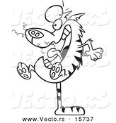 Vector of a Cartoon Mad Cat Balanced on His Tail - Coloring Page Outline by Toonaday