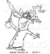 Vector of a Cartoon Mad Scientist Holding a Beaker - Outlined Coloring Page by Toonaday