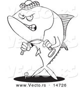 Vector of a Cartoon Mad Tuna Fish Playing Golf - Coloring Page Outline by Toonaday