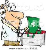 Vector of a Cartoon Male Doctor Diagnosing Sick American Dollar Bill by Toonaday
