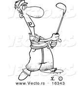 Vector of a Cartoon Male Golfer Barely Knocking the Ball off the Tee - Outlined Coloring Page Drawing by Toonaday