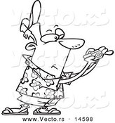 Vector of a Cartoon Male Tourist Holding His Camera out - Coloring Page Outline by Toonaday