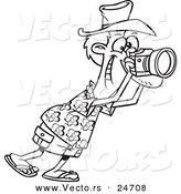Vector of a Cartoon Male Tourist Snapping Photographs - Outlined Coloring Page by Toonaday