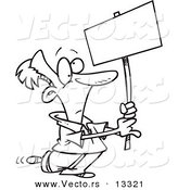 Vector of a Cartoon Man Advertising with a Blank Sign - Coloring Page Outline by Toonaday