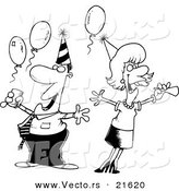 Vector of a Cartoon Man and Woman at an Office Party - Outlined Coloring Page by Toonaday