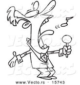 Vector of a Cartoon Man Belting out the National Anthem - Outlined Coloring Page Drawing by Toonaday