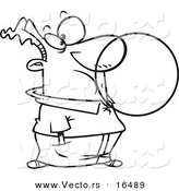 Vector of a Cartoon Man Blowing a Big Bubble with Chewing Gum - Outlined Coloring Page Drawing by Toonaday