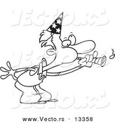 Vector of a Cartoon Man Blowing a Party Horn - Coloring Page Outline by Toonaday