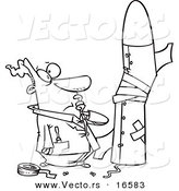 Vector of a Cartoon Man Building a Bad Rocket - Outlined Coloring Page Drawing by Toonaday