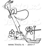 Vector of a Cartoon Man Building a Model Boat - Outlined Coloring Page by Toonaday