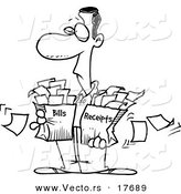 Vector of a Cartoon Man Carrying Bags of Bills and Receipts - Coloring Page Outline by Toonaday