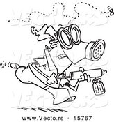 Vector of a Cartoon Man Chasing down an Annoying Fly with Bug Spray - Outlined Coloring Page Drawing by Toonaday