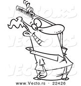 Vector of a Cartoon Man Combing His Hair - Coloring Page Outline by Toonaday