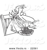 Vector of a Cartoon Man Eating Spaghetti at a Table - Coloring Page Outline by Toonaday
