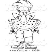 Vector of a Cartoon Man Eating Watermelon - Coloring Page Outline by Toonaday