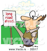 Vector of a Cartoon Man Facing a "Long Road Ahead" Sign by Toonaday
