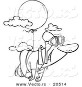 Vector of a Cartoon Man Floating Through the Sky with a Balloon - Coloring Page Outline by Toonaday