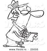 Vector of a Cartoon Man from the Press Writing down Notes - Coloring Page Outline by Toonaday