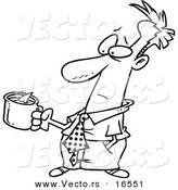 Vector of a Cartoon Man Holding a Bad Cup of Coffee with a Swimming Shark - Outlined Coloring Page Drawing by Toonaday