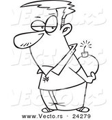Vector of a Cartoon Man Holding a Bomb Behind His Back - Outlined Coloring Page by Toonaday