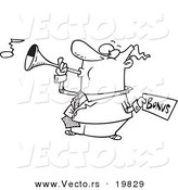 Vector of a Cartoon Man Holding a Bonus and Blowing a Horn - Outlined Coloring Page by Toonaday