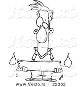Vector of a Cartoon Man Holding a Candle Burning at Both Ends - Coloring Page Outline by Toonaday