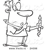Vector of a Cartoon Man Holding a Candle That Is Burning from Both Ends - Coloring Page Outline by Toonaday