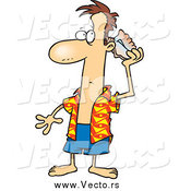 Vector of a Cartoon Man Holding a Conch Shell to His Ear by Toonaday