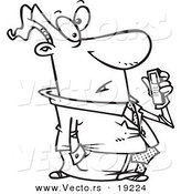 Vector of a Cartoon Man Holding a Dictaphone - Outlined Coloring Page by Toonaday