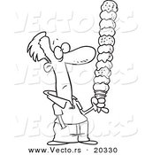 Vector of a Cartoon Man Holding a Huge Ice Cream Cone - Coloring Page Outline by Toonaday